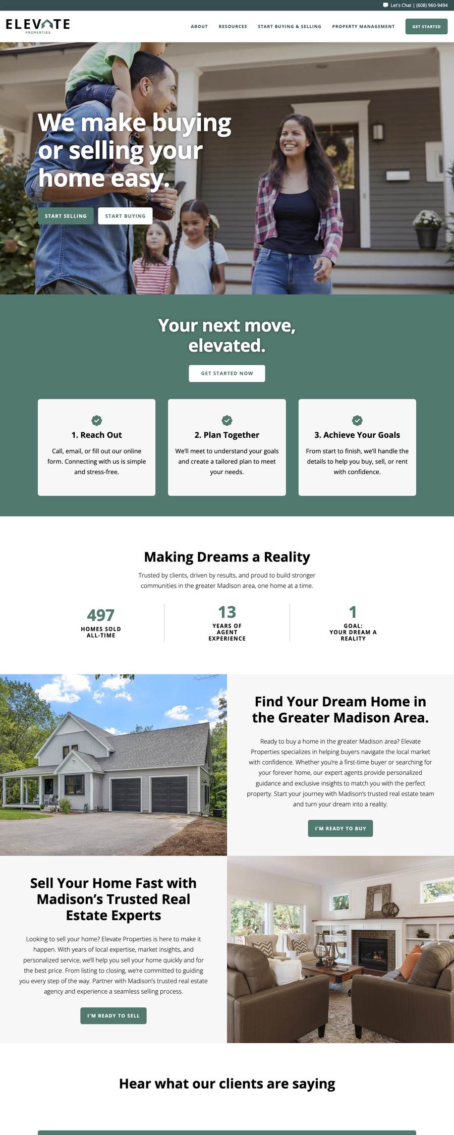 Elevate Properties website homepage